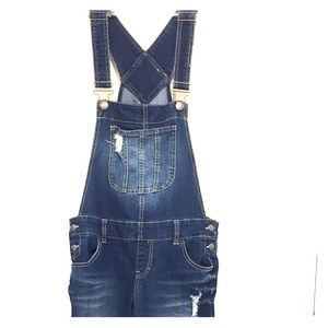 Blue denim overalls